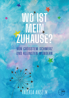 türkisfarbener Hintergrund bunte Sterne und Pusteblume Schrift weiß