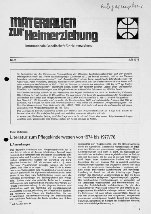 Erste Seite der Materialen zur Heimerziehung mit Text in Schwarz-Weiß