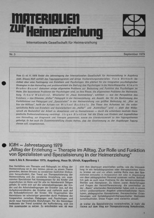 Erste Seite der Materialen zur Heimerziehung mit Text in Schwarz-Weiß