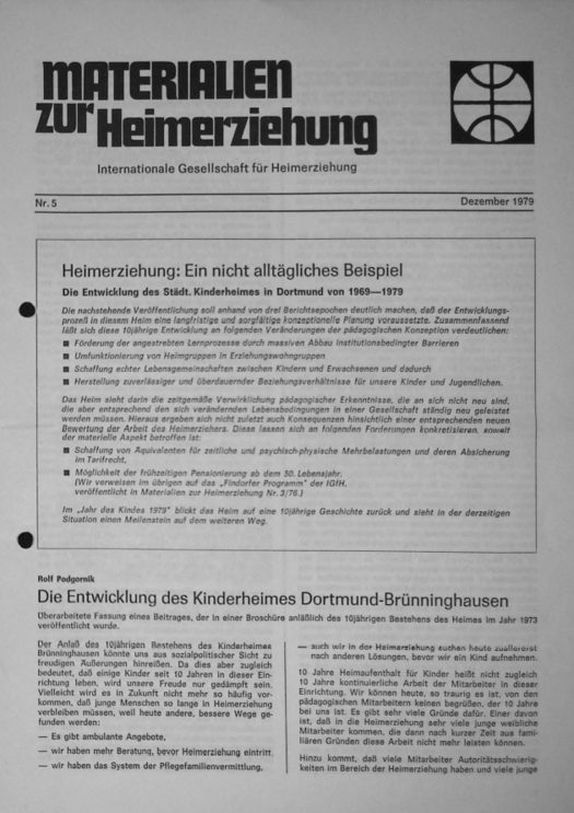 Erste Seite der Materialen zur Heimerziehung mit Text in Schwarz-Weiß