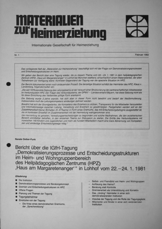 Erste Seite der Materialen zur Heimerziehung mit Text in Schwarz-Weiß