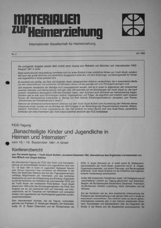 Erste Seite der Materialen zur Heimerziehung mit Text in Schwarz-Weiß