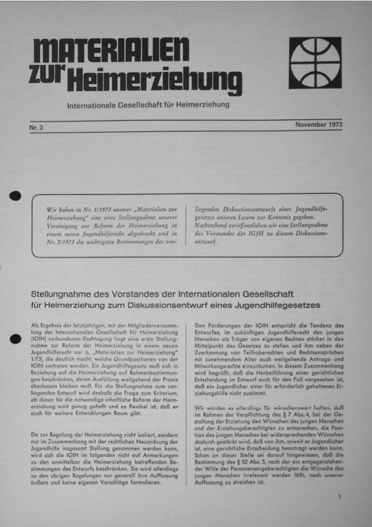 Erste Seite der Materialen zur Heimerziehung mit Text in Schwarz-Weiß