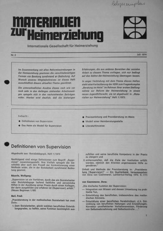 Erste Seite der Materialen zur Heimerziehung mit Text in Schwarz-Weiß
