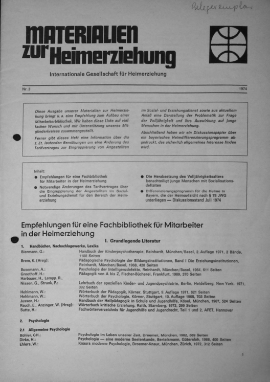 Erste Seite der Materialen zur Heimerziehung mit Text in Schwarz-Weiß