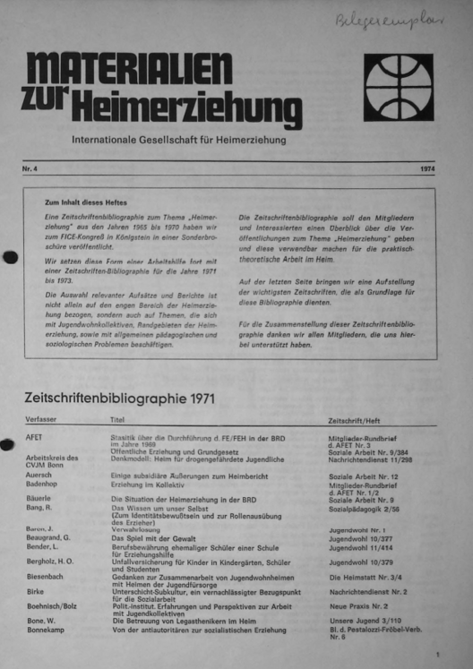 Erste Seite der Materialen zur Heimerziehung mit Text in Schwarz-Weiß