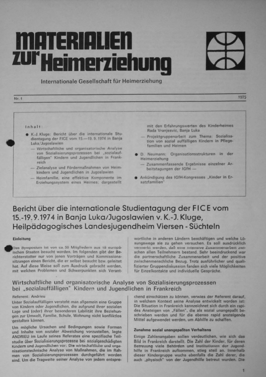 Erste Seite der Materialen zur Heimerziehung mit Text in Schwarz-Weiß