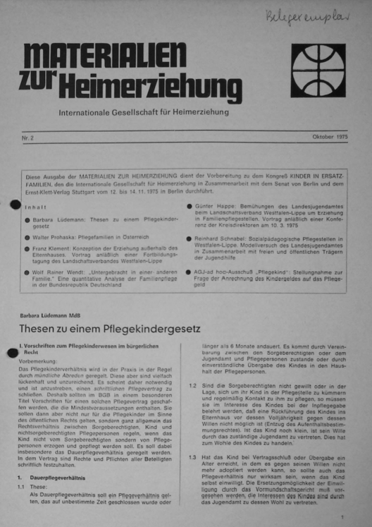 Erste Seite der Materialen zur Heimerziehung mit Text in Schwarz-Weiß