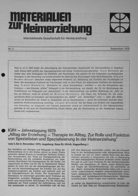 Erste Seite der Materialen zur Heimerziehung mit Text in Schwarz-Weiß