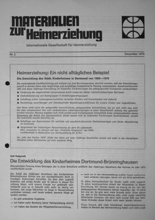 Erste Seite der Materialen zur Heimerziehung mit Text in Schwarz-Weiß