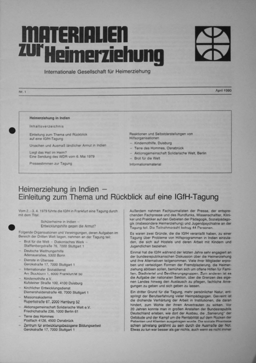 Erste Seite der Materialen zur Heimerziehung mit Text in Schwarz-Weiß