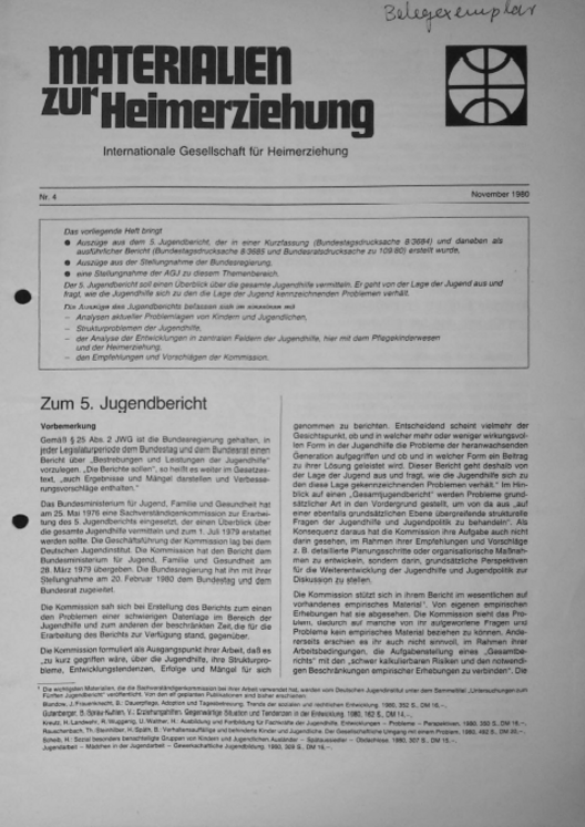 Text schwarz weiß Titelblatt Materialien zur Heimerziehung