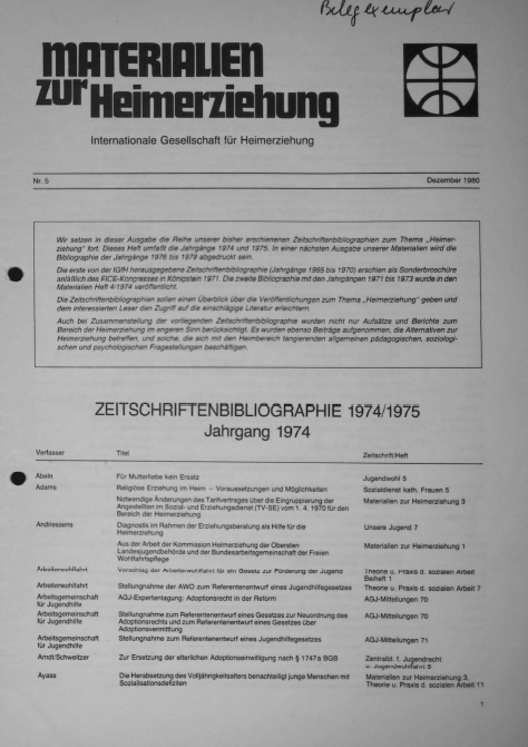 Text schwarz weiß Titelblatt Materialien zur Heimerziehung 
