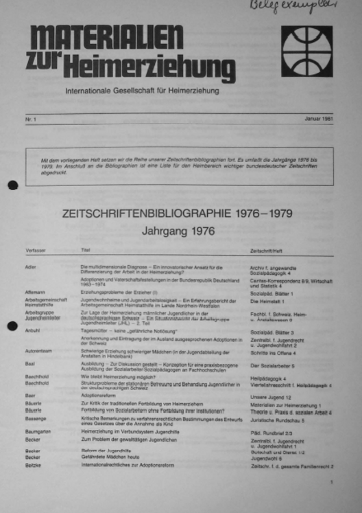 Text schwarz weiß Titelblatt Materialien zur Heimerziehung