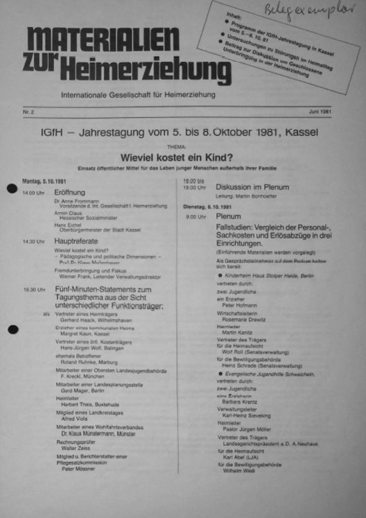 Text schwarz weiß Titelblatt Materialien zur Heimerziehung