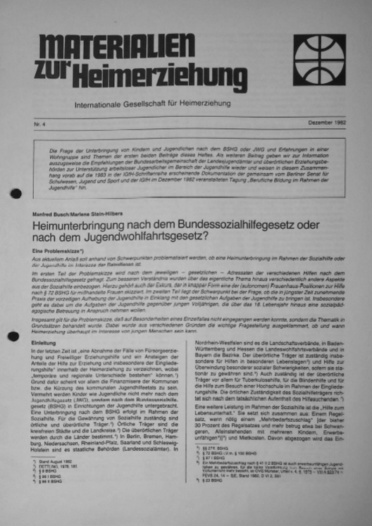 Text schwarz weiß Titelblatt Materialien zur Heimerziehung